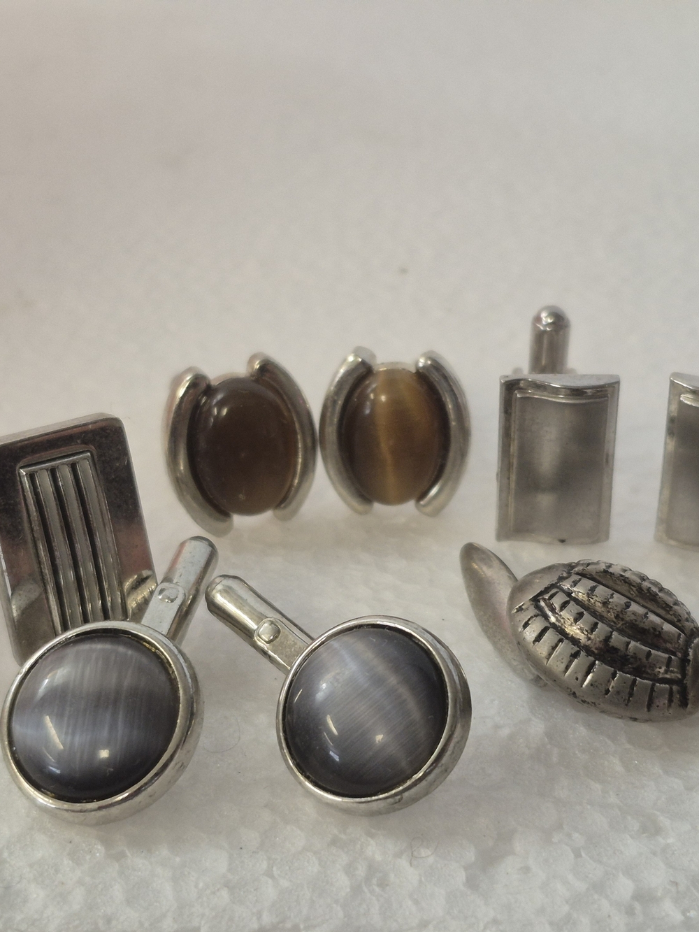 Silver Men's Cufflinks with Gray Cat's-Eye Stones 5 pairs of vintage cufflinks.